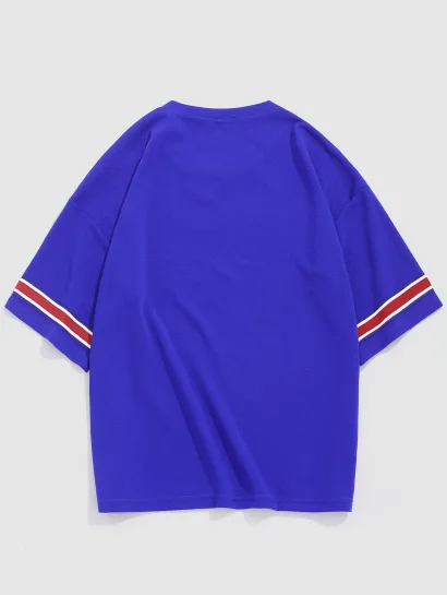 Striped Print Letter Applique T-shirt